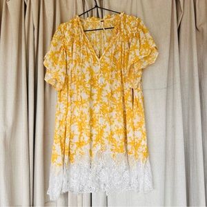 Free People Yellow and White Ruffled Tiered Tunic